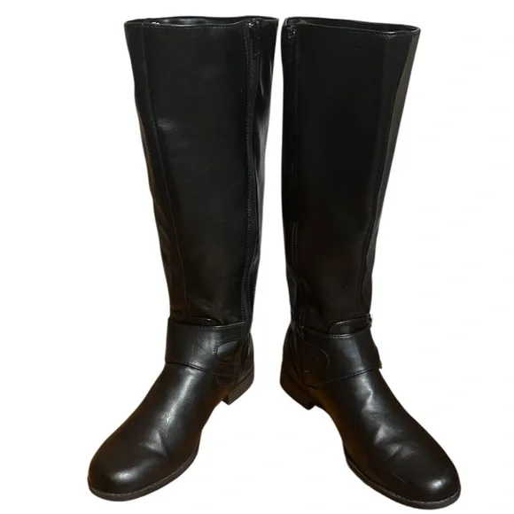Women’s Knee High Black Leather Boots Size 10W - Picture 2 of 11